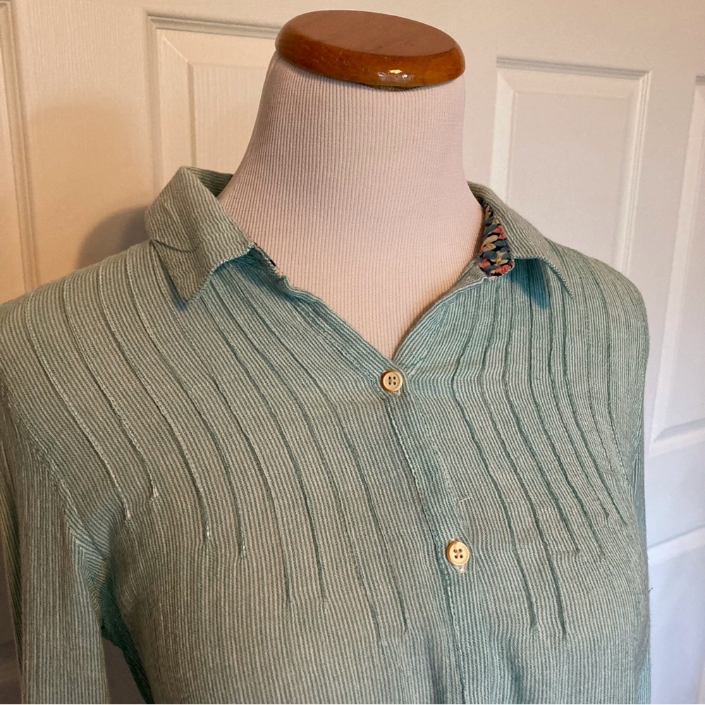 Isabella Sinclair Anthropology Green Long-sleeve Shirt S Lace Back Floral Cuff - Picture 4 of 7